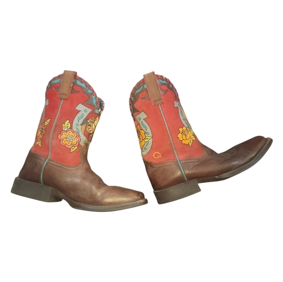 Ariat quincy rodeo collection cowboy cowgirl Boots 6 Brown Red rose horse - Picture 2 of 7